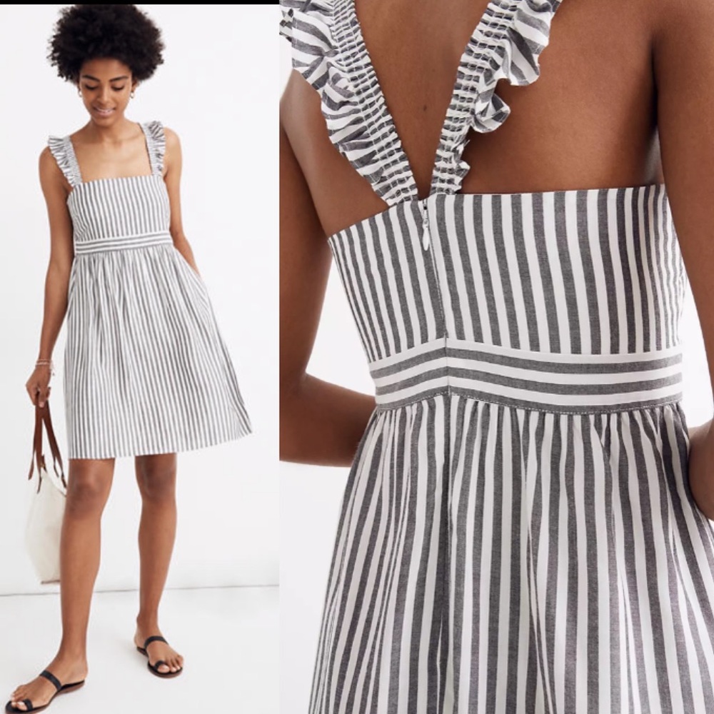 Madewell striped ruffle strap empire dress